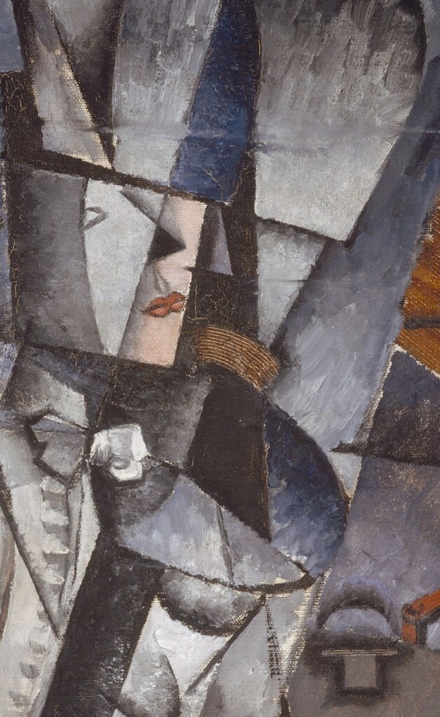 Even the musician's hat is a series of angled planes.