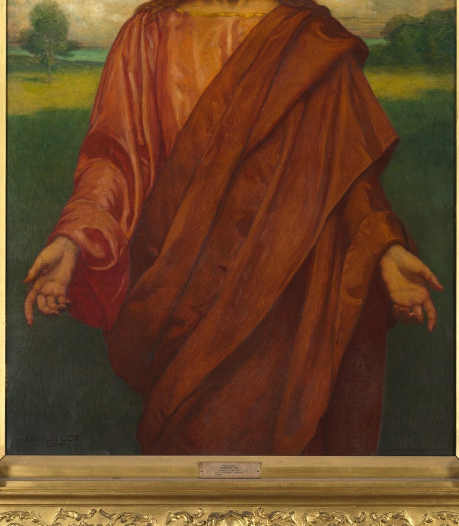 Look at the folds in his rich red robe.