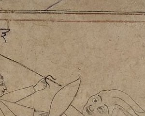 A goddess rides into the center, eight arms bristling with weapons.