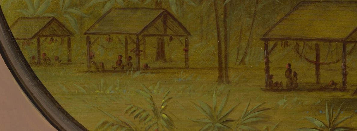 Though indistinct, figures are visible, engaged in activities.