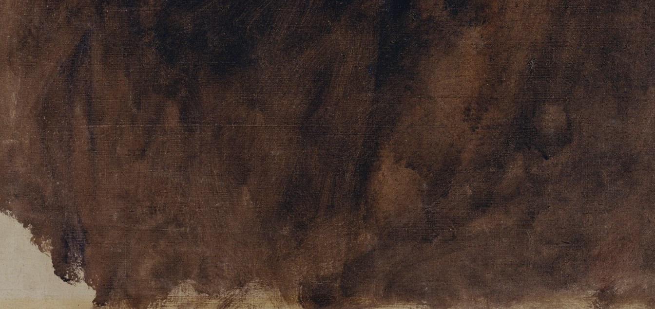 Below, the canvas shows through the thin paint.