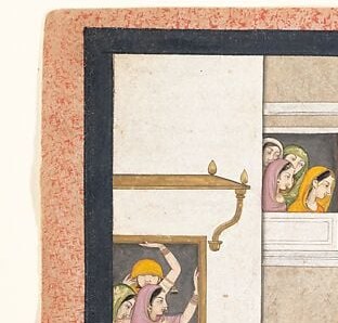 Look closely, figures watch from an upper window.