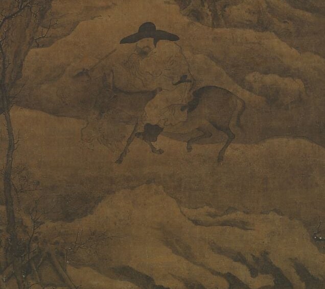 Leafless trees with twisted, crab-claw branch tips are Li Cheng's signature motif, the branching pattern itself is the technical argument of the painting.