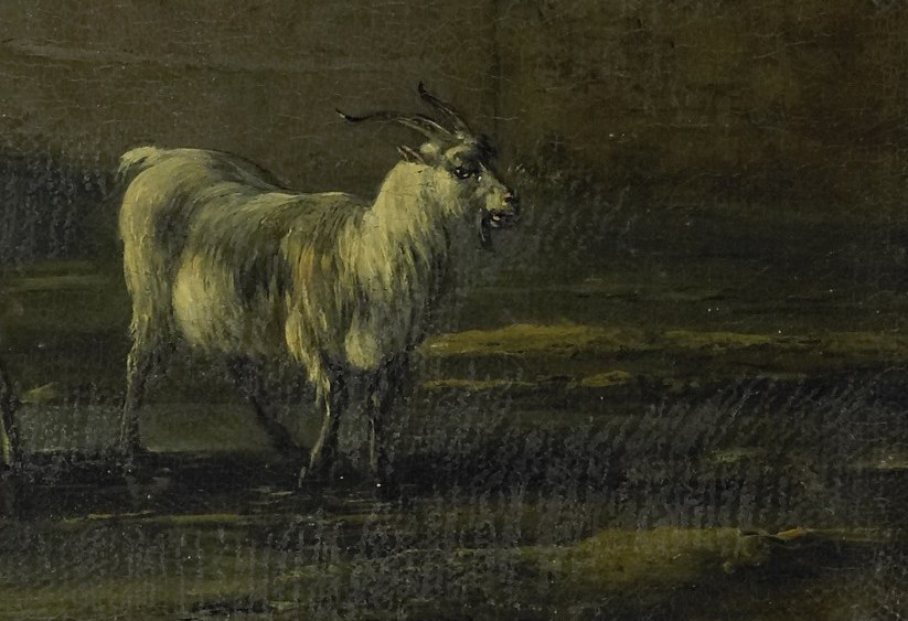 Sheep and cattle graze the grounds of an aristocratic estate.