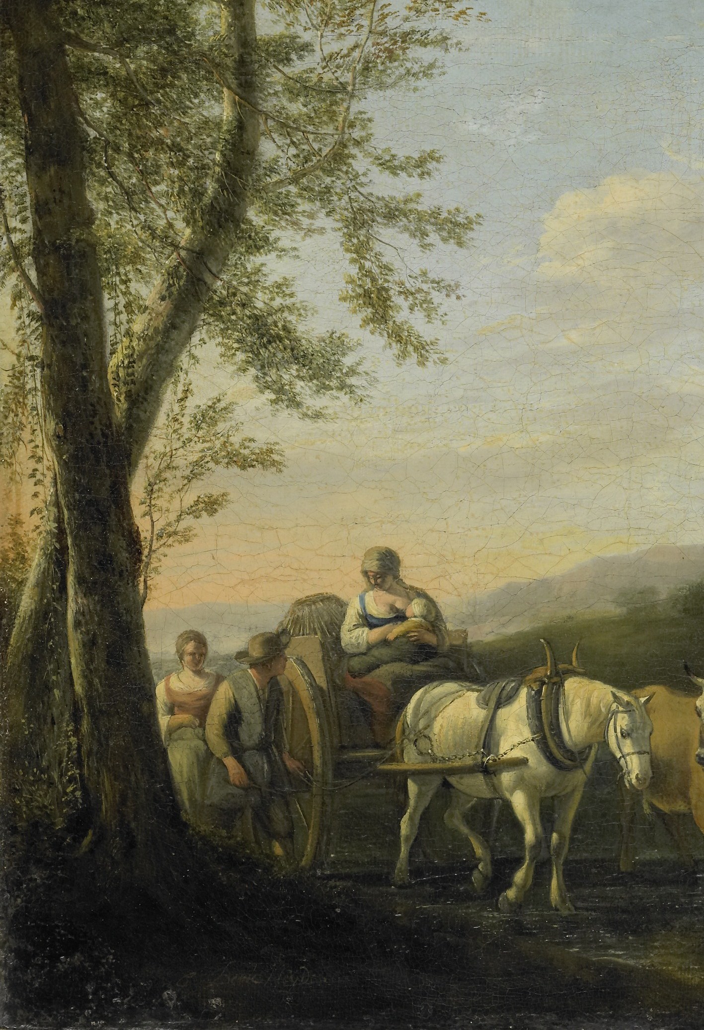 Its scale and detailed foliage provide a natural counterpoint to the man-made castle, framing the scene.