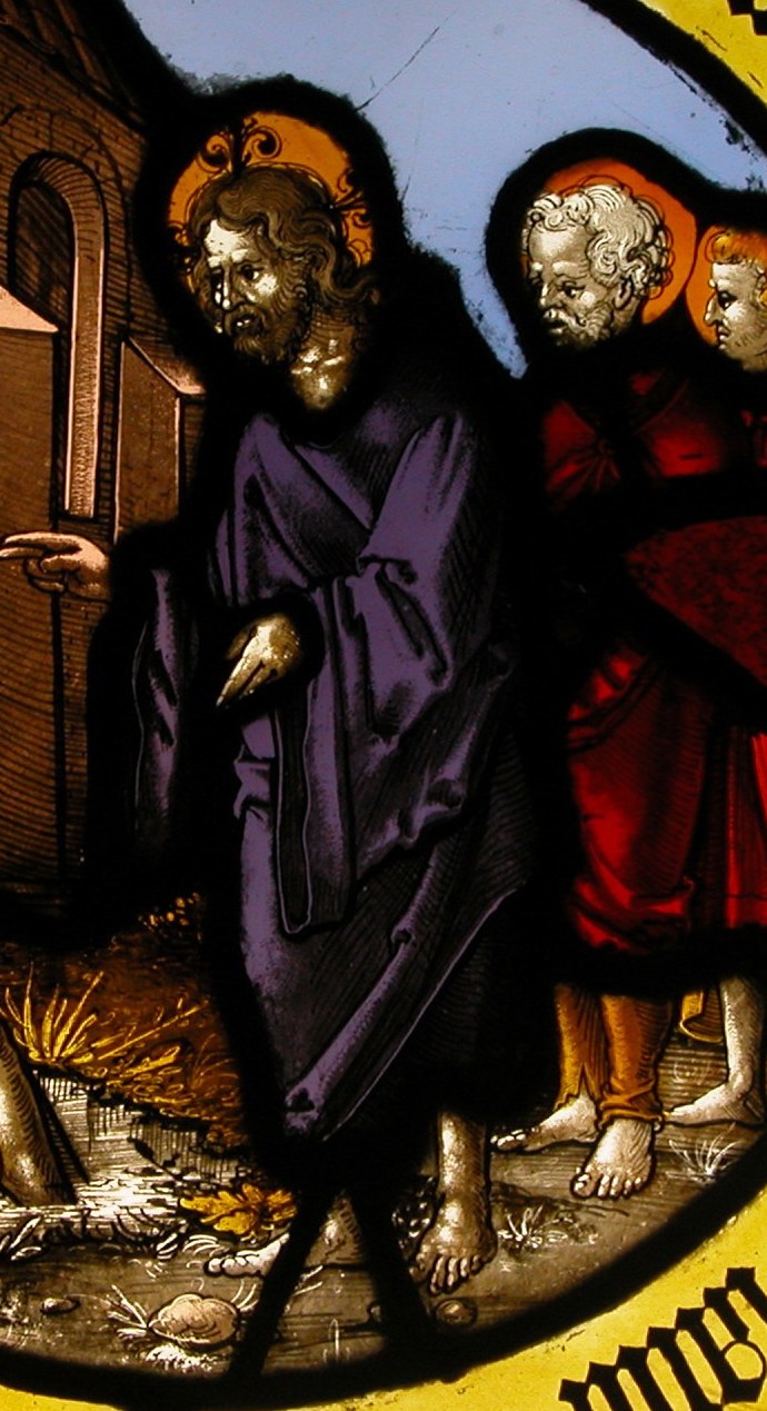 It depicts Christ performing a miracle, restoring a blind man's sight.