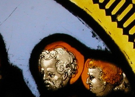 Three small faces in the sky suggest a divine presence.