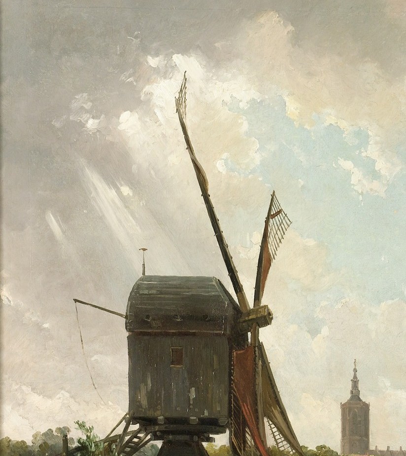 The windmill, the passenger boat, the church spire.