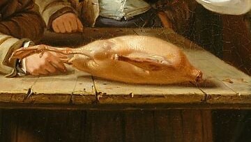 The prize is a plump goose, the focus of everyone's attention.