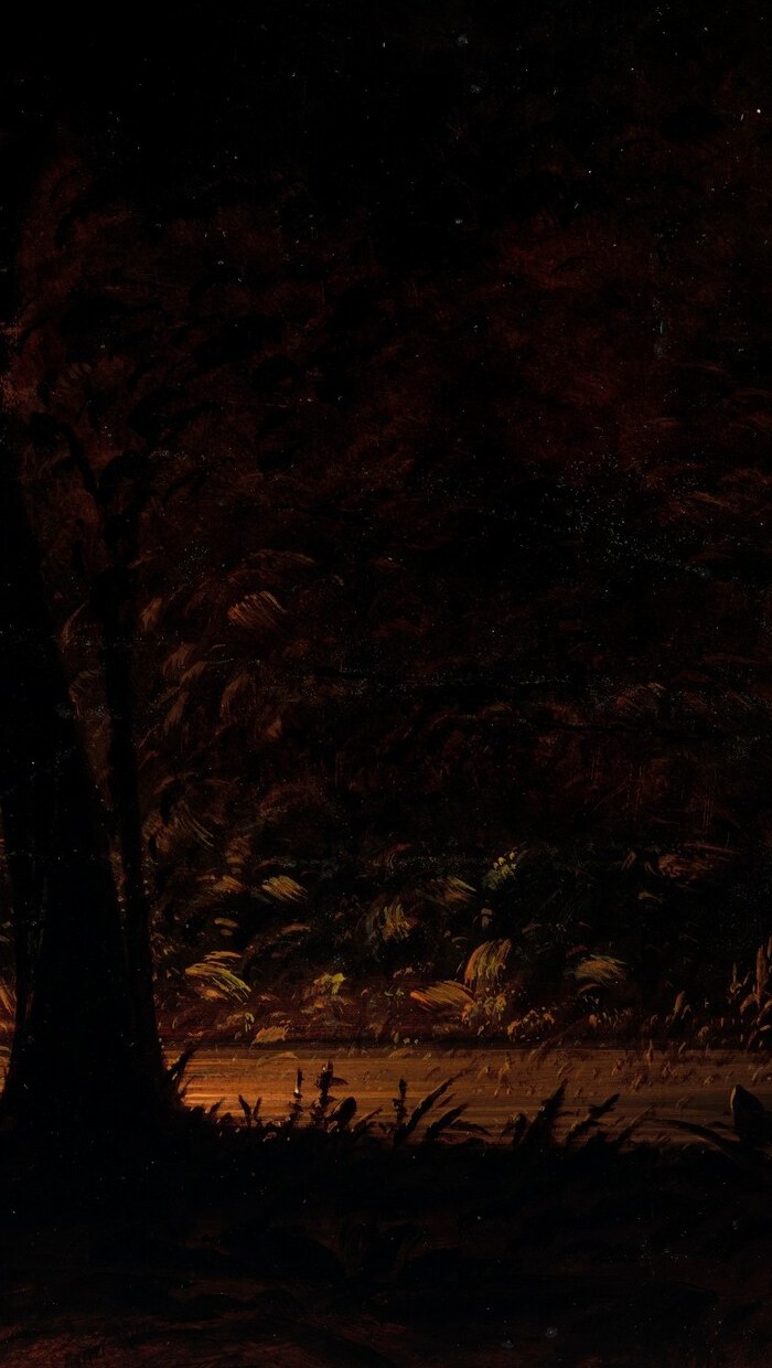 But here he painted a mysterious glowing tree by a river.