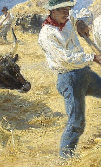 This man, with his red scarf, drives the animals forward.