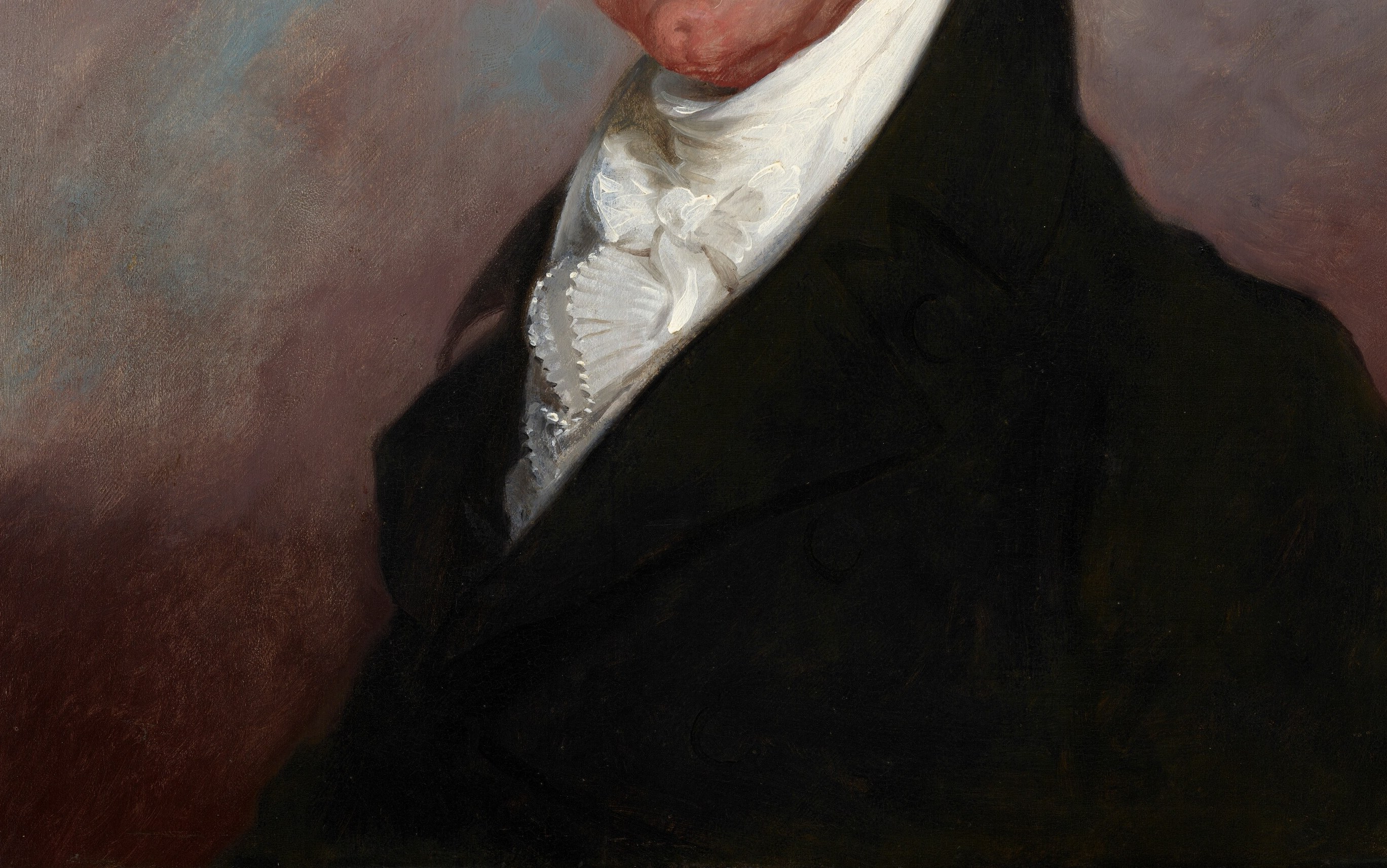 A black coat, a white cravat, and a face.