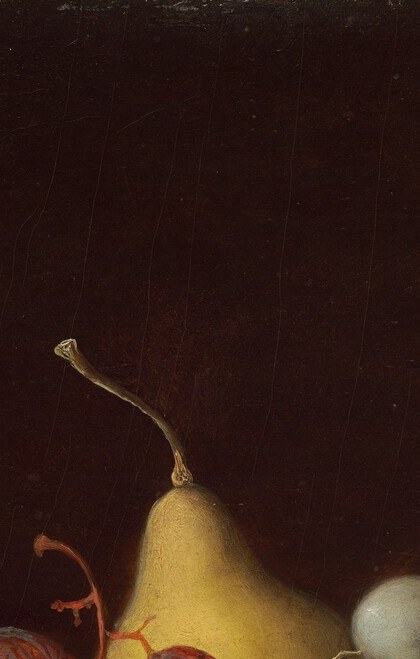 Compositional crown of the pyramid; its verticality anchors the entire arrangement and its warm yellow-green skin catches the light more cleanly than anything else in the painting.