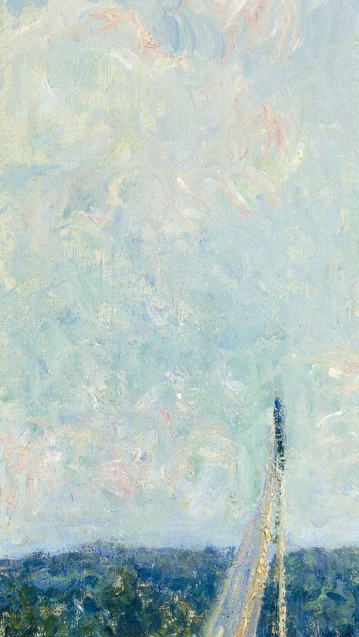 The sharpest tonal contrast in the painting , the sail's pure white against the green bank makes it the natural entry point for the eye and anchors the composition's left edge.