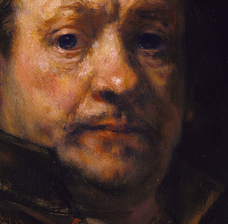 He never softened his nose, or his age, across forty self-portraits.