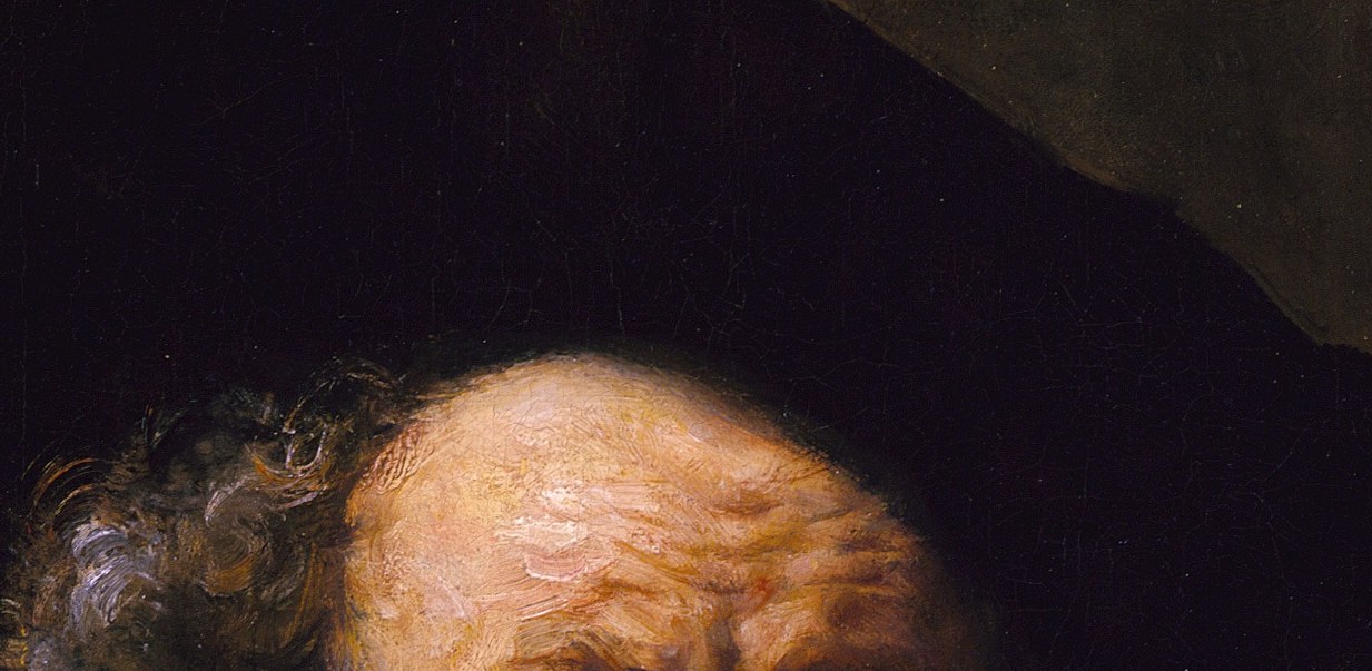 He paints the forehead wrinkles with ridges of thick impasto, raised paint for raised skin.