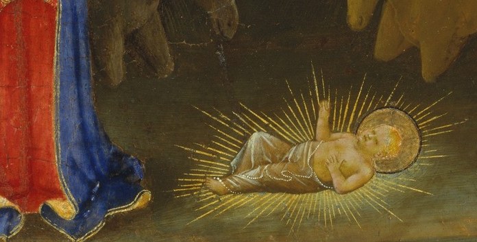 The child's halo and soft glow are the physical light source of the composition , a theological claim made visible through paint