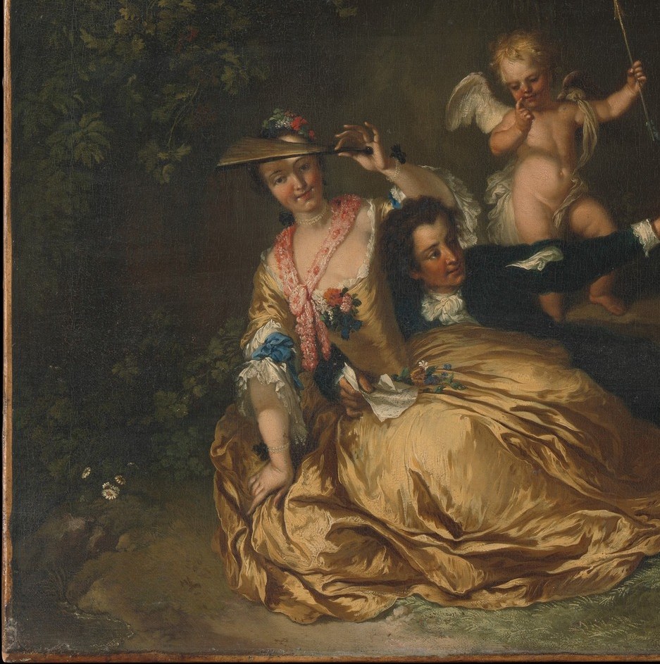 Luxurious fabric undone and pooled is a Rococo device for disorder , the opulence only sharpens the fall from grace
