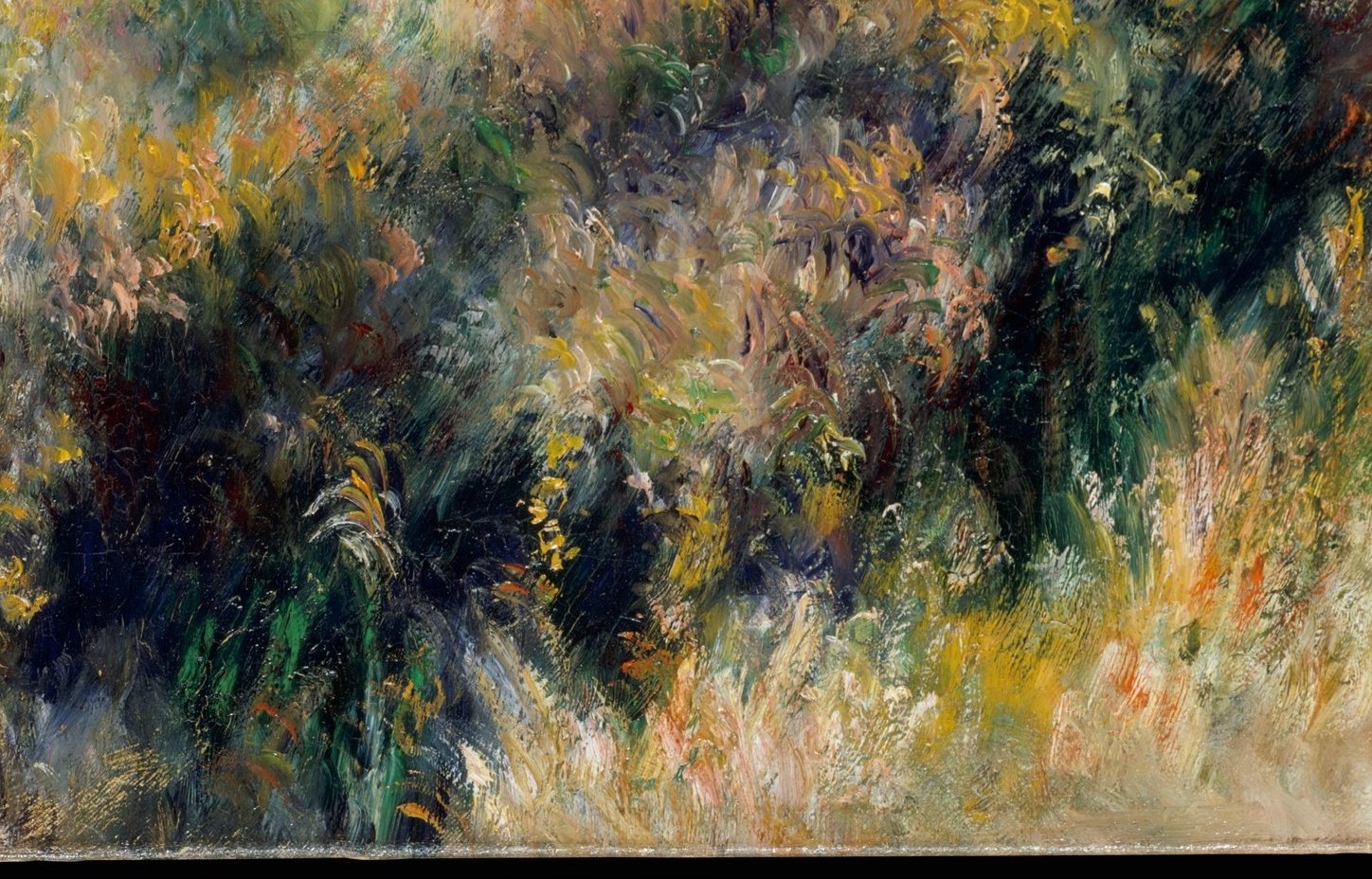 The heavy brushstrokes create a sense of movement and life.