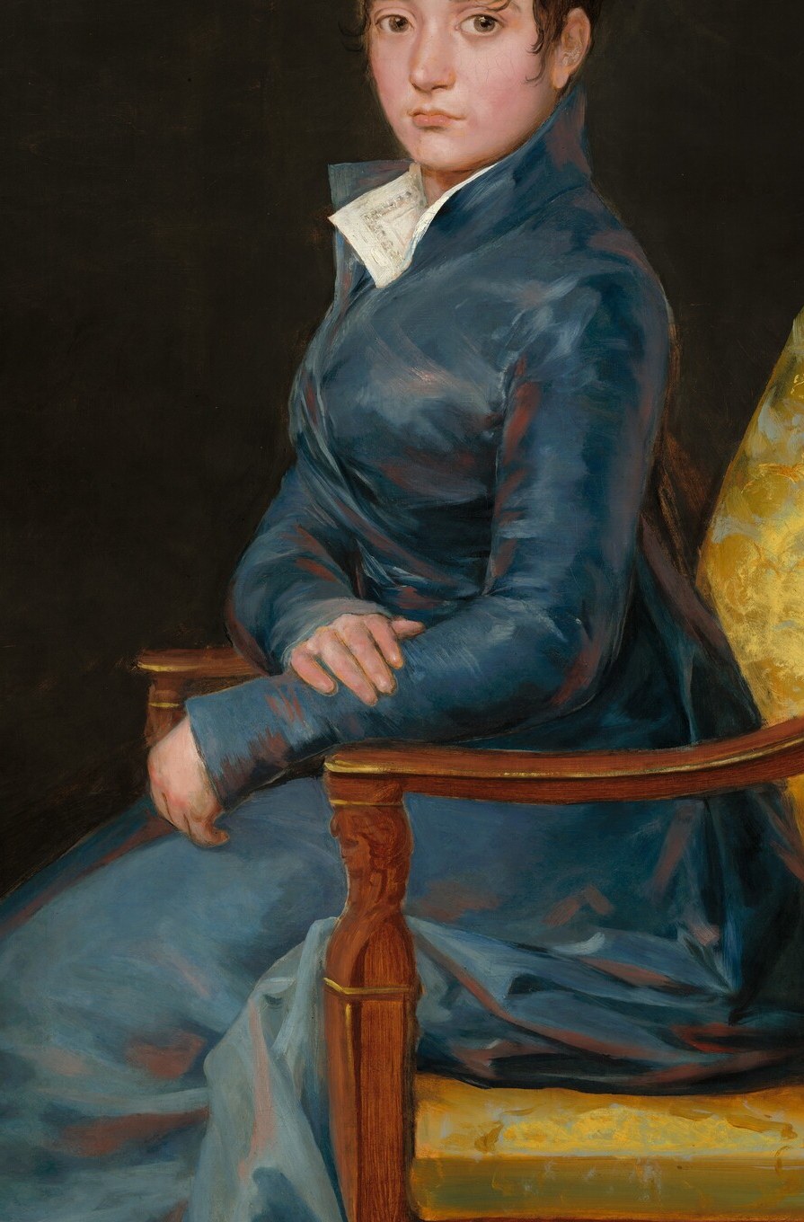 Goya's virtuoso rendering of iridescent shot silk , the fabric shifts from blue-grey to green depending on the angle, achieved with loose confident strokes