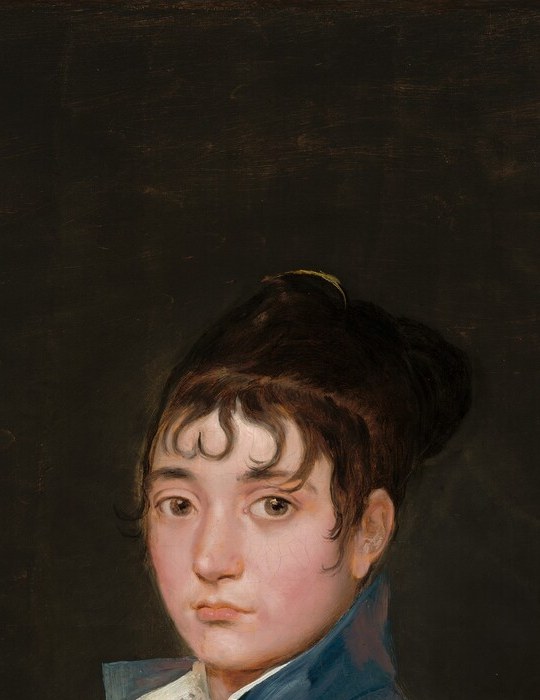 Goya's hallmark psychological penetration , the expression is controlled but watchful, revealing character beneath social performance