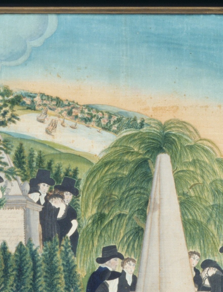 The willow is the era's canonical symbol of mourning; painted on silk, its cascading branches create a veil-like curtain framing the scene.