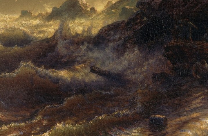 Look for the boat. It is tiny and alone.