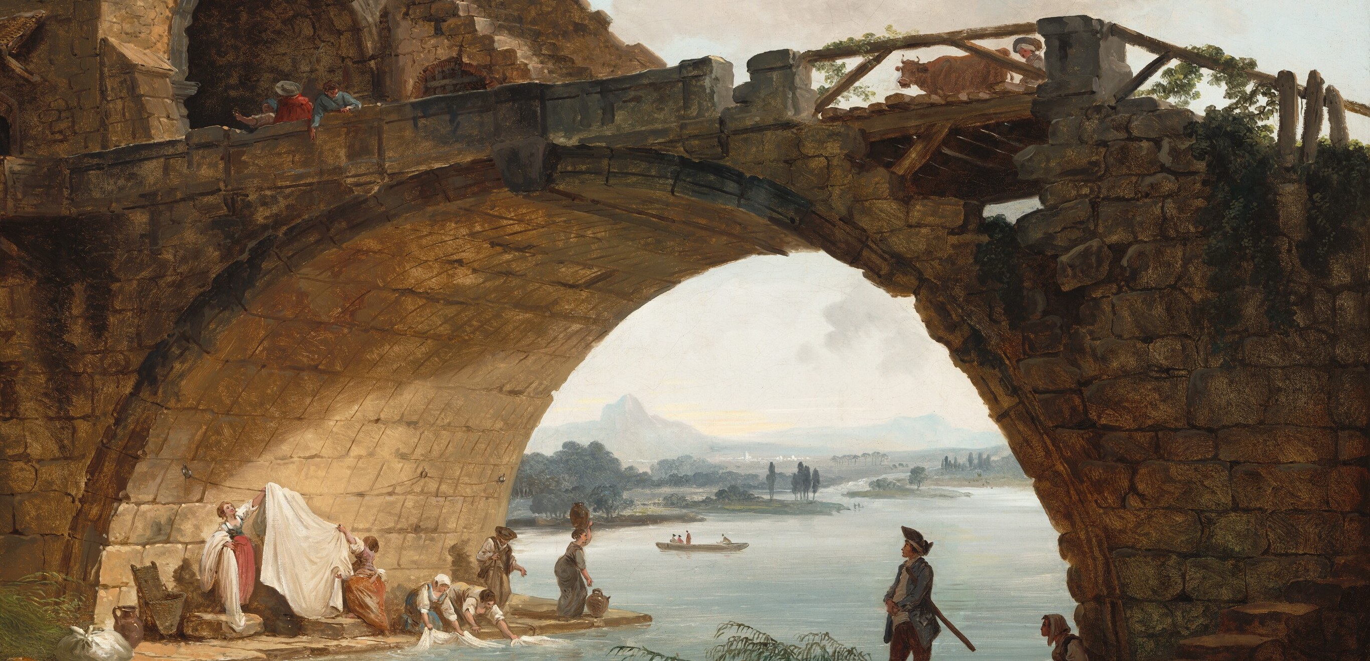 The massive, ancient arch dominates the scene, suggesting enduring strength despite its age.