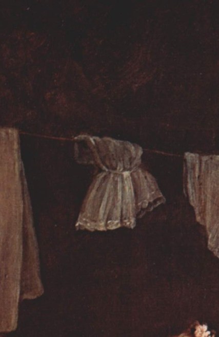 The key emotional register of the painting: her parted lips and averted gaze encode suspense rather than knowledge.
