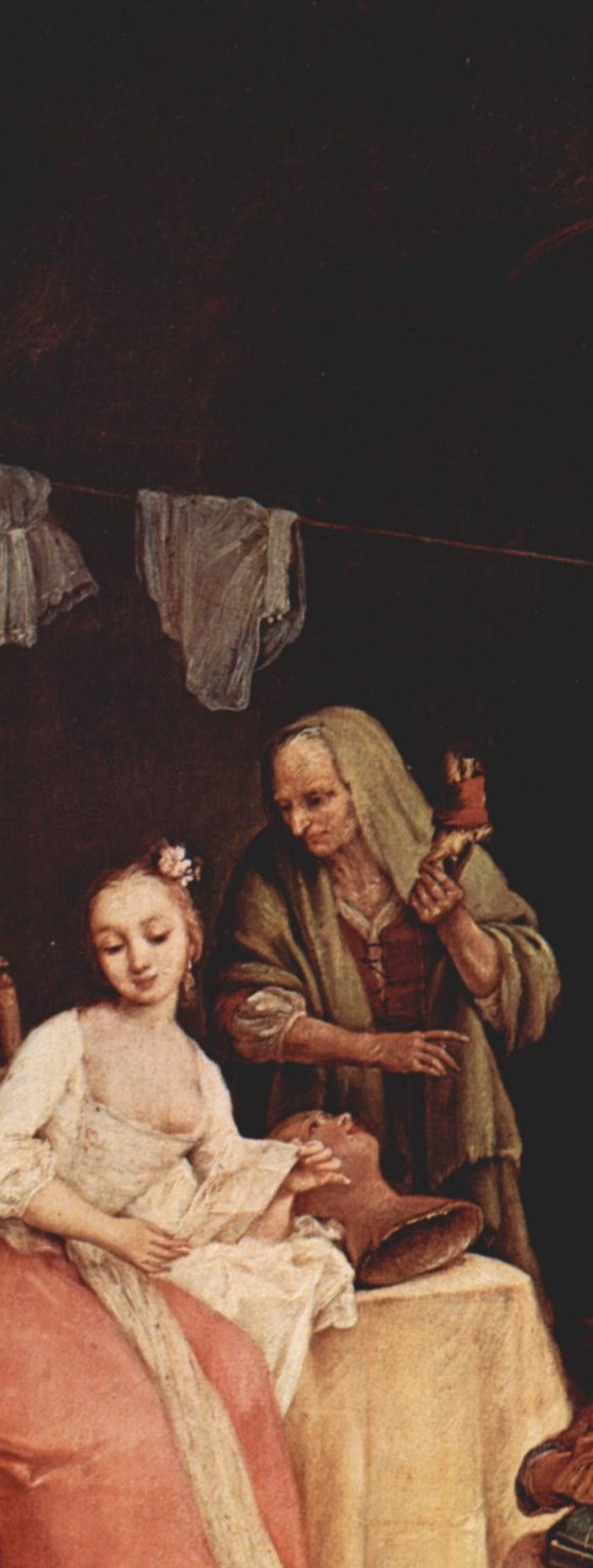He mediates between letter and recipient , his bent posture and reading gesture make him the narrative hinge of the scene.