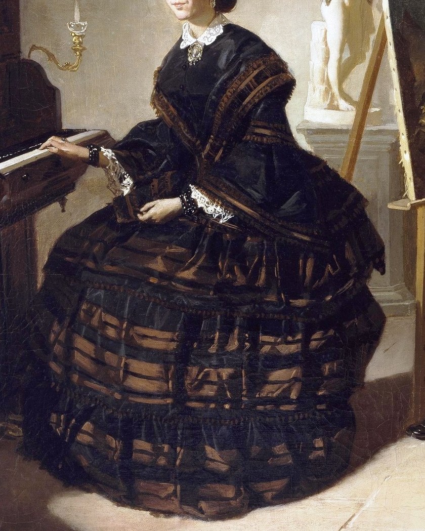 Her posture and gaze suggest a quiet contemplation or perhaps a moment of inspiration, hinting at the domestic and artistic life of the family.