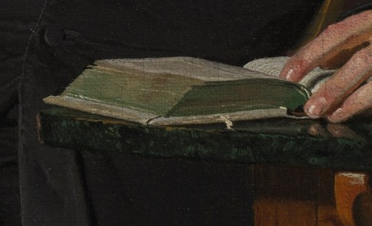 Its presence signifies scholarship, knowledge, and the intellectual pursuits of the sitter.