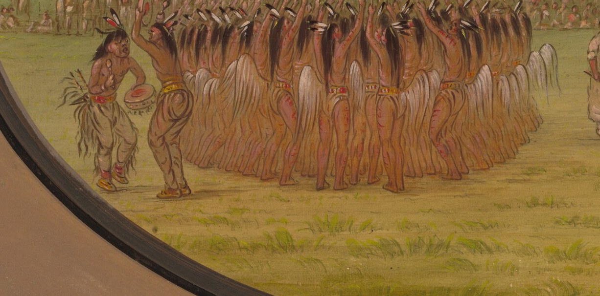 Here he captures a Choctaw ball-play dance, a communal event.
