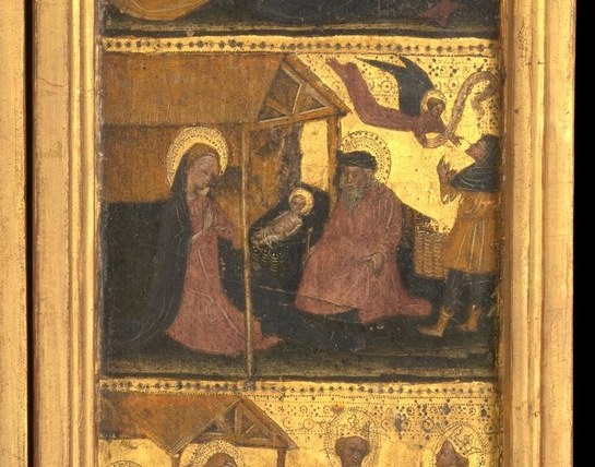 Look at the shepherds adoring the infant Jesus.