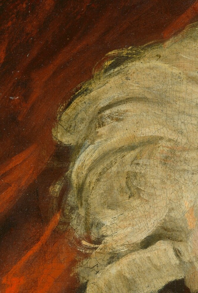 But look closer at the brushwork in his hair.