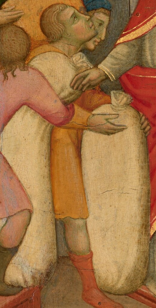 Even the child here receives a large, heavy bag of goods.
