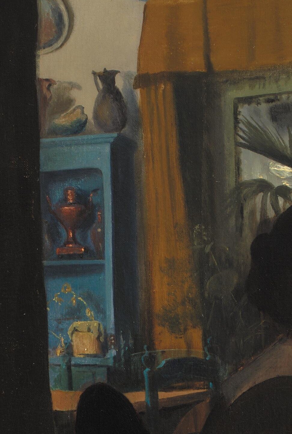 Contains decorative objects like vases and a framed picture, adding detail and suggesting a lived-in space.