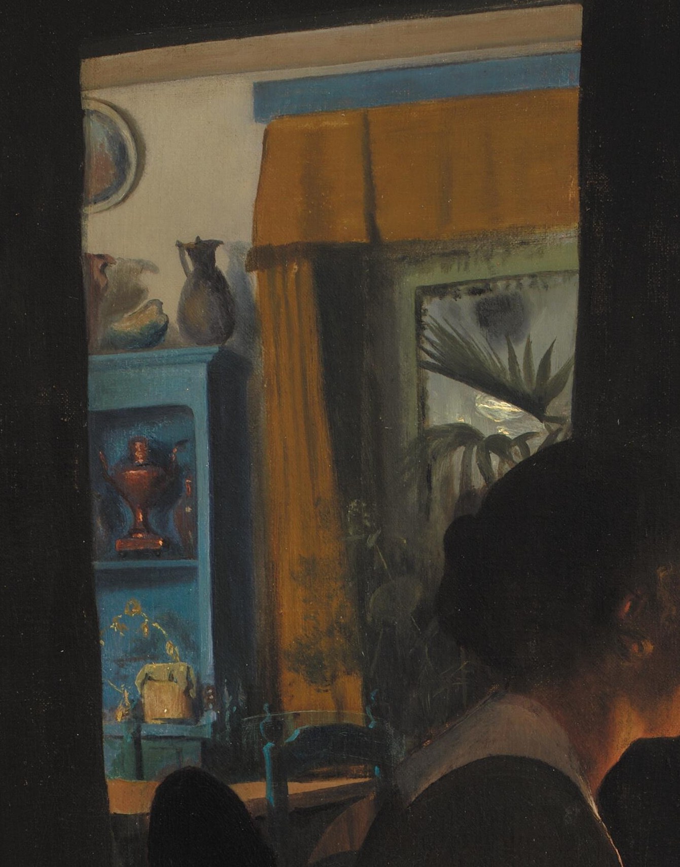 The light from the window draws her eye.