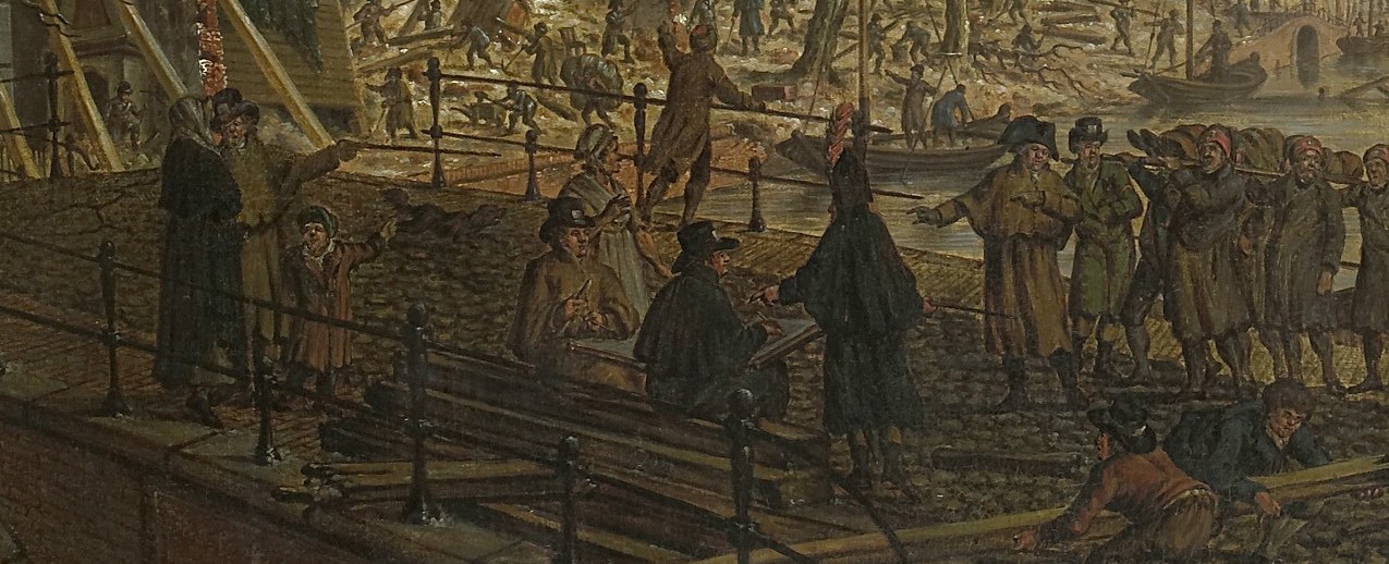 People survey the destruction.