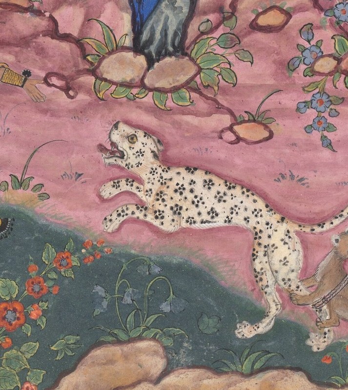 The antagonist returned to menace the woman; its carefully rendered spotted coat is the visual anchor of the composition and the animal most legible to any viewer regardless of context