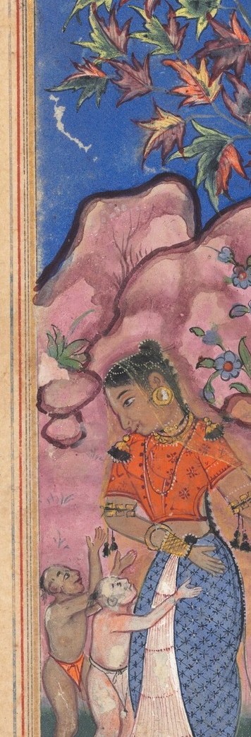 The story's protagonist , her upright, composed posture against the approaching predator embodies the tale's central theme of feminine wit defeating brute force