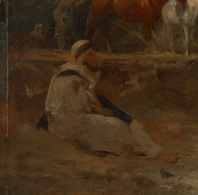And a lone figure reclines, almost blending into the landscape.