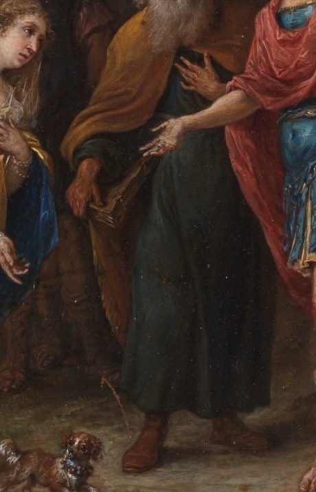 An old man offers counsel with a beard.