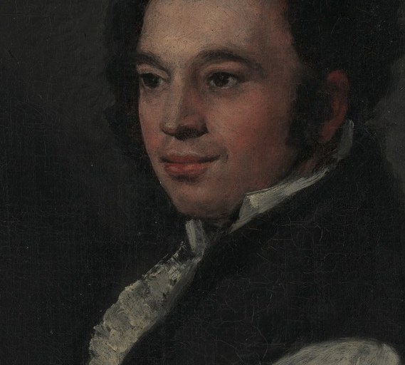 The blazing white shirt and neckcloth mark him as a prosperous bourgeois professional.