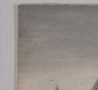 Chappel's most vivid chromatic passage; the flames are the only warm hues in the painting, making them the natural eye-entry point and demonstrating his sign-painter's instinct for readable contrast.