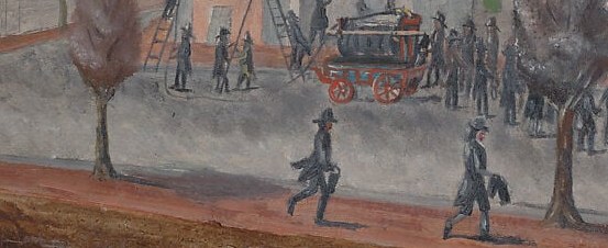 They run a leather hose toward the blaze.