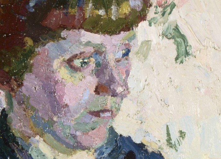 The hat casts a shadow, contributing to the chiaroscuro effect and framing the sitter's face, adding to the portrait's mood.