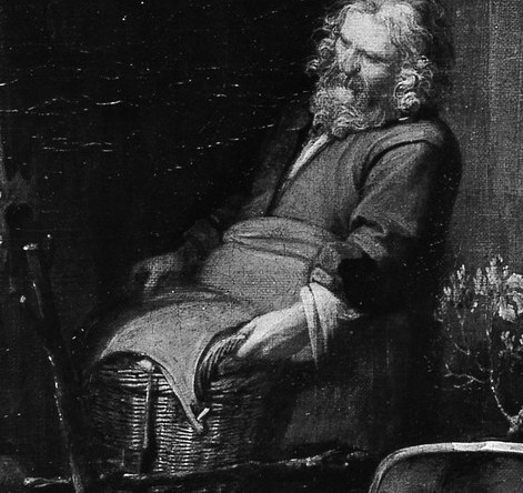 But look at the man seated at the table, deep in thought.