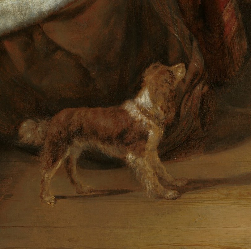 The dog often represents loyalty, or in this case, a watchful guardian.