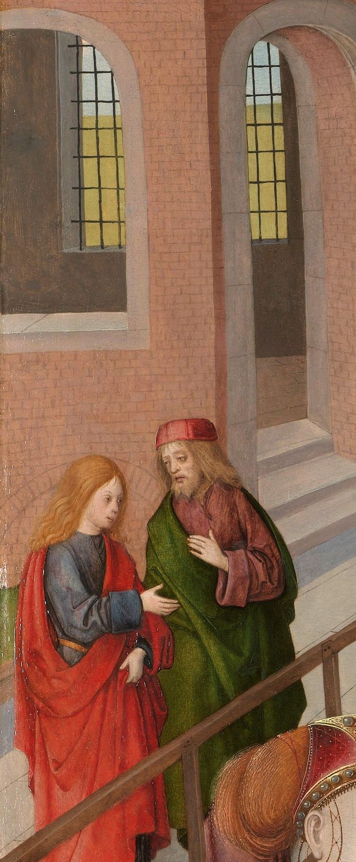 Two men stand at the edges. No one knows who they are.